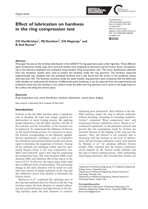 Effect of lubrication on hardness in the ring compression test